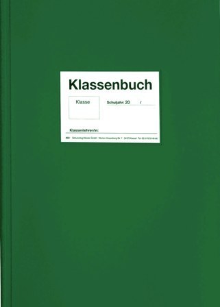 Klassenbuch Form.-Nr. 402/1E mit Ergebnisliste, PVC-Einband grün, blau, rot